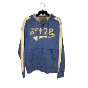 Slade Wilder 89-78 Blue Striped Sleeve Full Zip‎ Hoodie Sweatshirt Men's XL